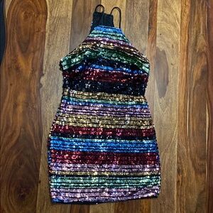Privy (M) Multicolor Sequin Halter Dress